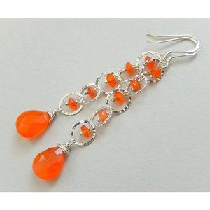 Orange Drop Earrings, Carnelian and Sterling Silver